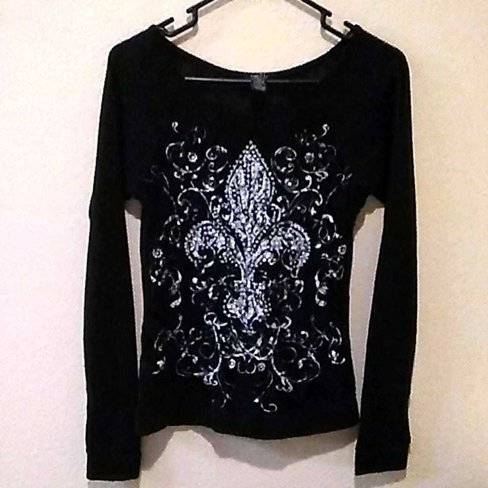 Rue 21 Sheer Black Lace Jeweled Long Sleeve